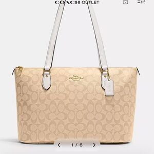 Coach Beige and White Signature Shoulder Bag
